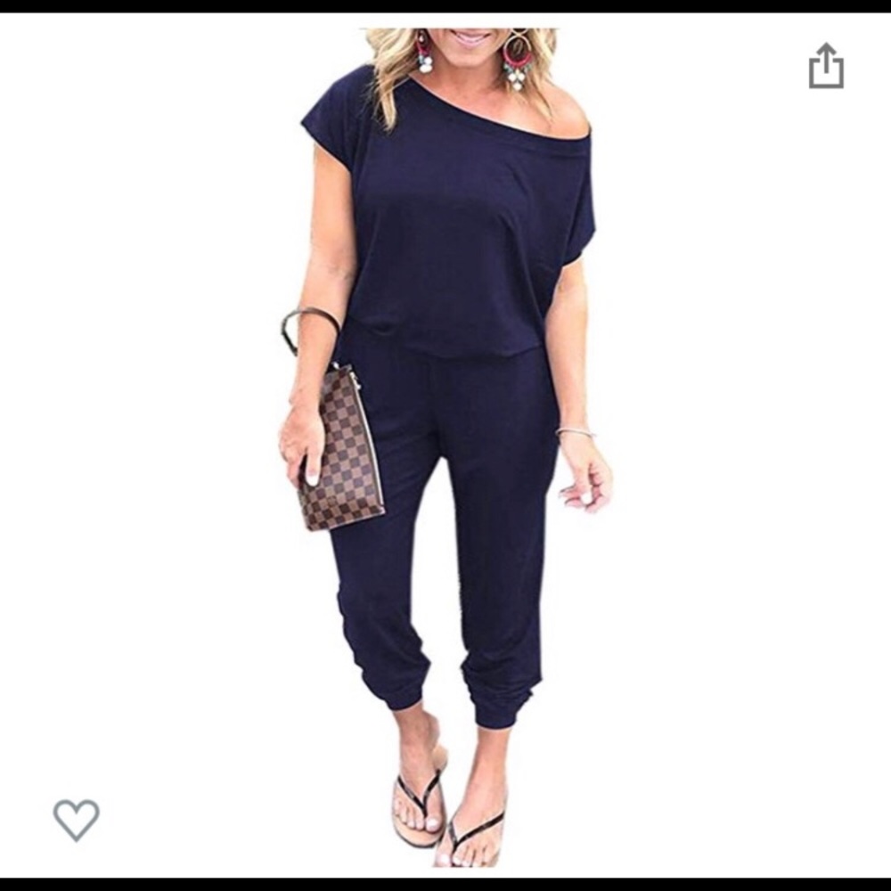 Angashion Navy Blue Pocketed Jumpsuit size M